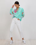 Zoe Shirt | Aqua Stitch Florals