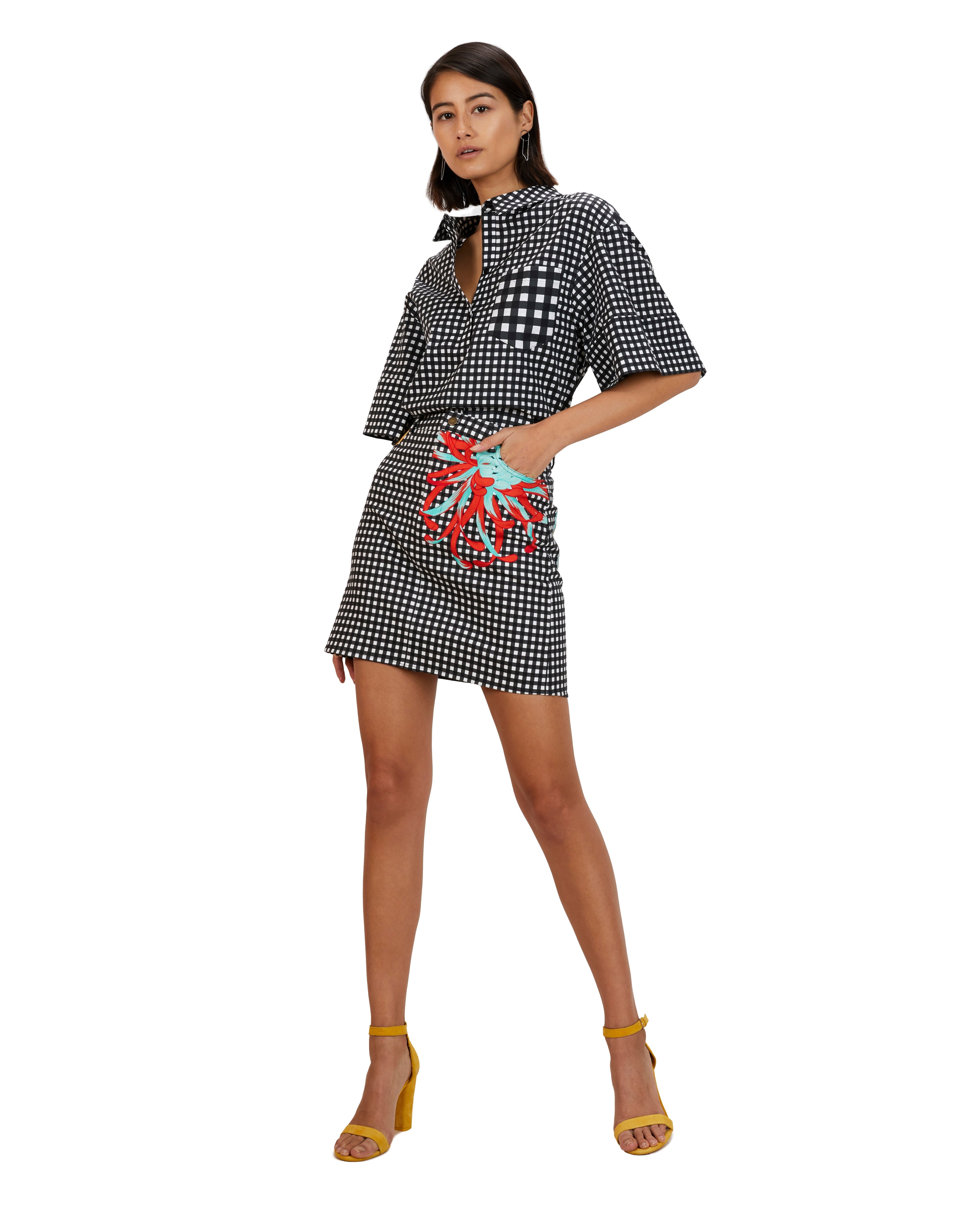 Noor Mini Skirt | Gingham Camellia