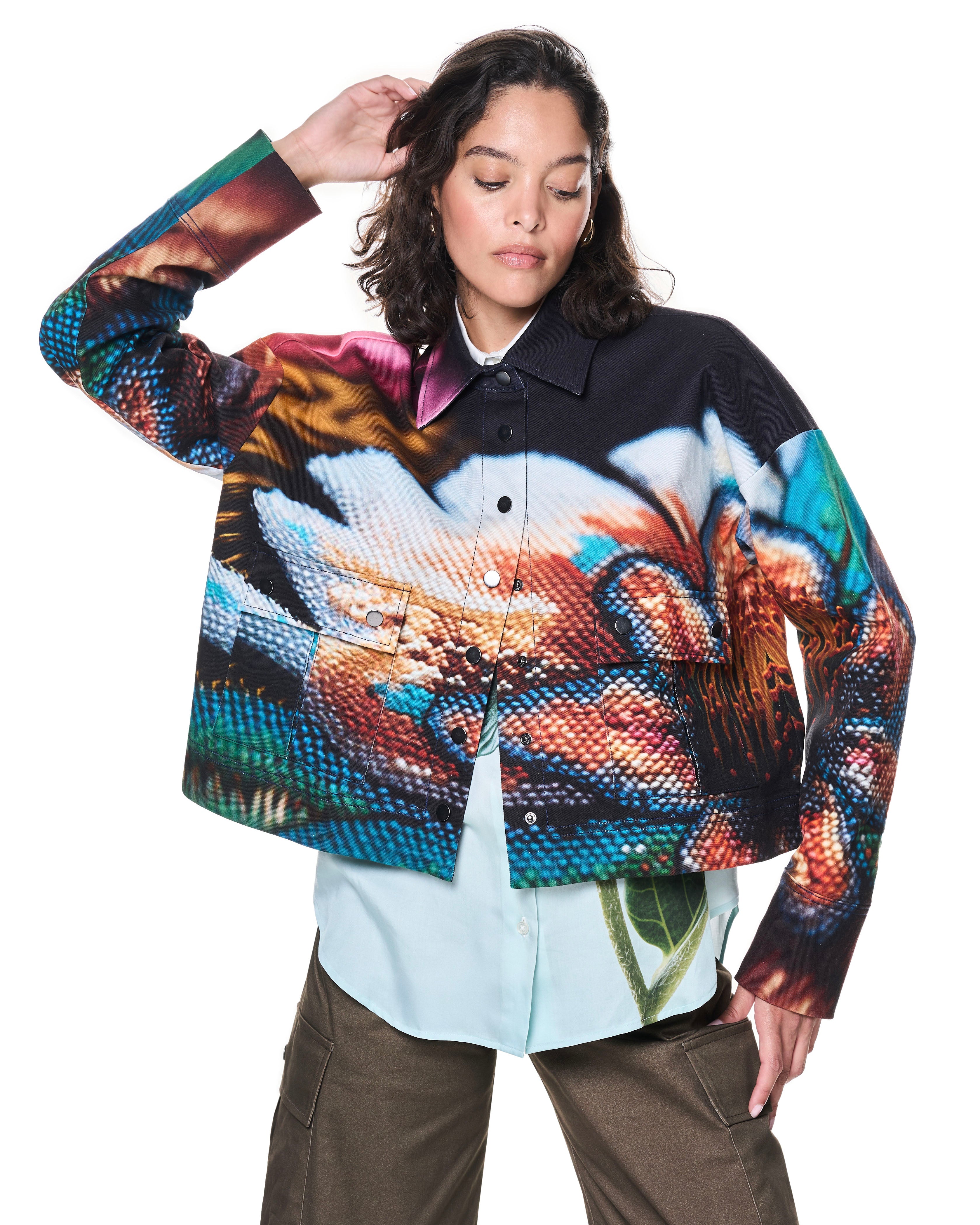 Mia Jacket | Navy Cross Stitch Florals